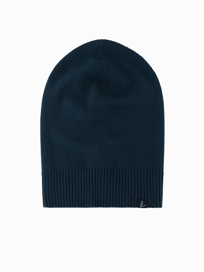 Men's cotton knit winter beanie hat - navy blue V4 OM-ACWH-0124