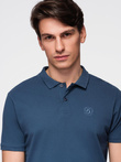 BASIC men's single color pique knit polo shirt - dark blue V13 OM-POBS-0100