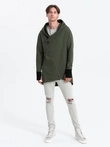 Asymmetrical men's sweatshirt with a spacious hood NANTES - dark olive green B1368