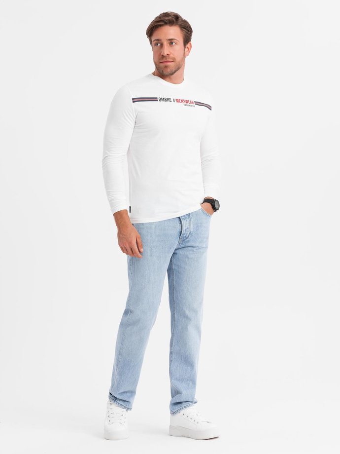 Pánské tričko s potiskem a dlouhým rukávem - bílé 2 OM-LSPT-0119