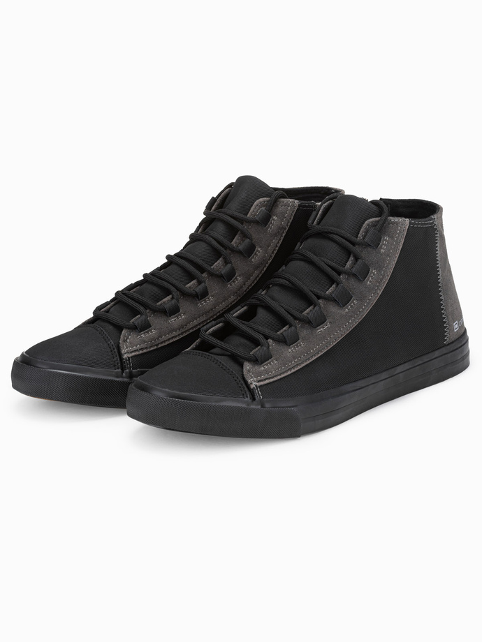 Pantofi sport pentru bărbați cu elemente contrastante - negru OM-FOTH-0140