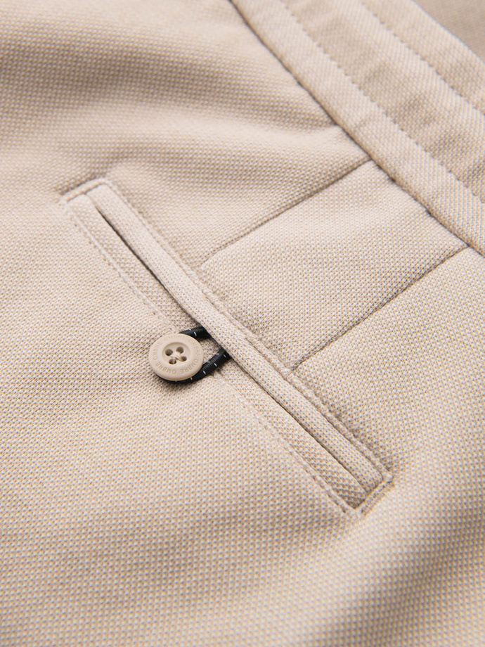 Pánské krátké šortky SLIM FIT z melanžového strukturovaného úpletu - pískové V3 OM-SRCS-0166