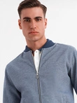 Men's pique knit bomber sweatshirt - navy blue V2 OM-SSZP-0238