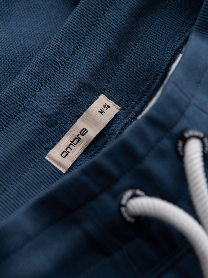 Men's knit shorts with drawstring and pockets - dark blue V4 OM-SRBS-0139