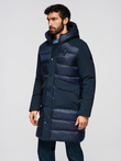 Men's quilted long jacket with large pockets - navy blue V4 OM-JALJ-0165