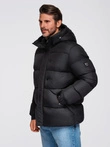 Men's quilted jacket with high zipped hood - black V1 OM-JAHP-0238