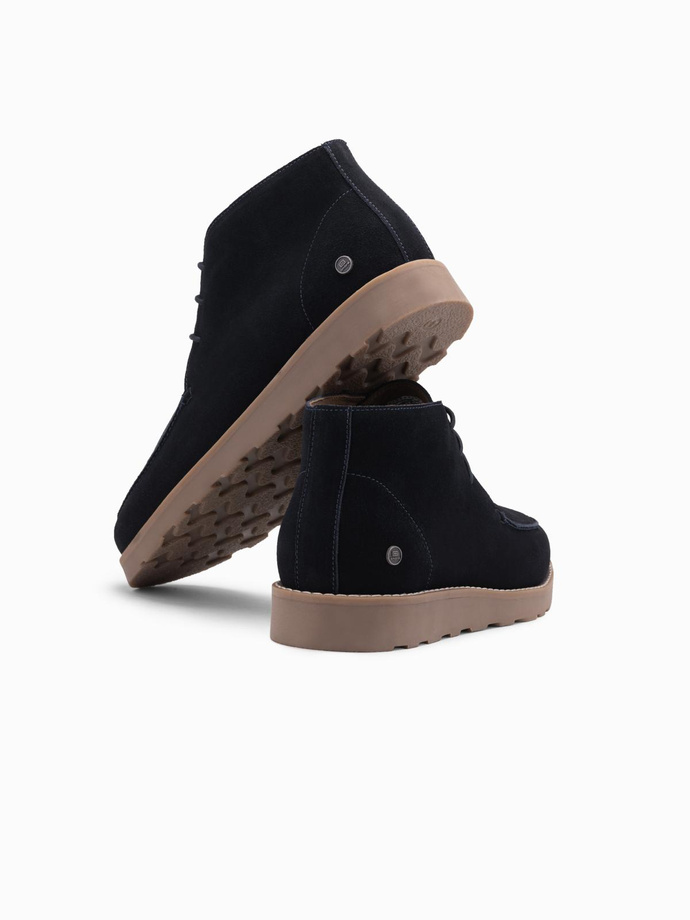 Men's suede ankle boots with thick sole - navy blue V4 OM-FOCS-0164