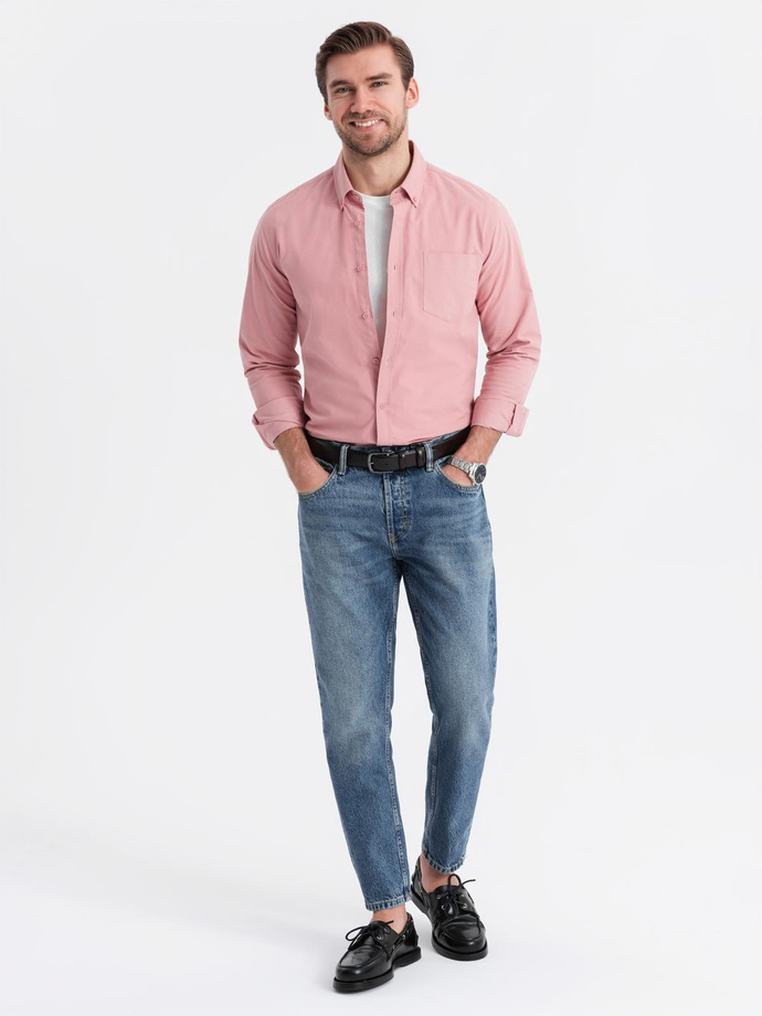 Men's REGULAR FIT cotton shirt with pocket - pink V3 OM-SHOS-0153