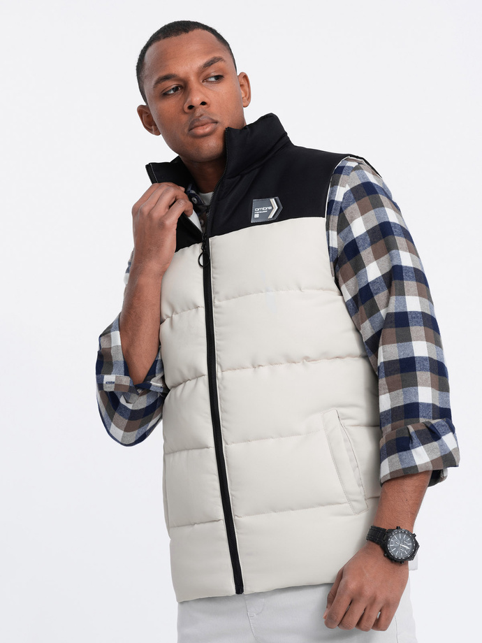 Men's contrast quilted sleeveless shirt - cream V1 OM-JAVJ-0161