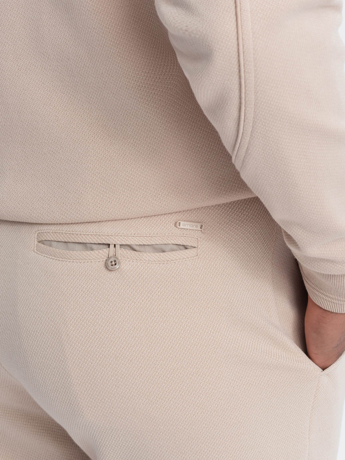 Set jachetă și pantaloni scurți pentru bărbați din tricot jacquard - bej deschis V2 Z73