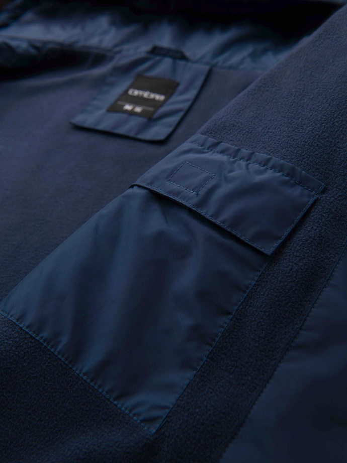 Pánska ľahká farebná športová bunda s fleecom - zelená a tmavomodrá V20 OM-JANP-0194