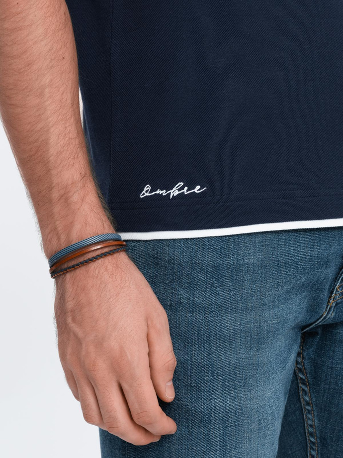 Pánske bavlnené polo tričko s kontrastným lemovaním - tmavomodré V4 OM-POSS-0113