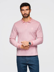Men's melange polo longsleeve with embroidery - pink melange V2 OM-POLS-0129