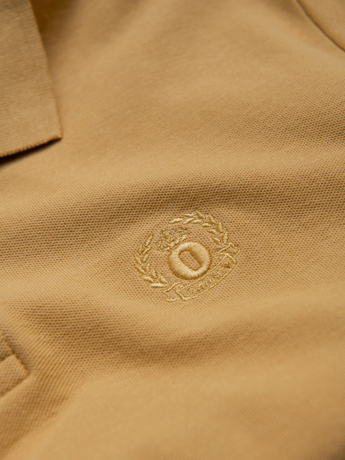 Pánska jednofarebná pletená polokošeľa BASIC - horčicová V8 OM-POBS-0100