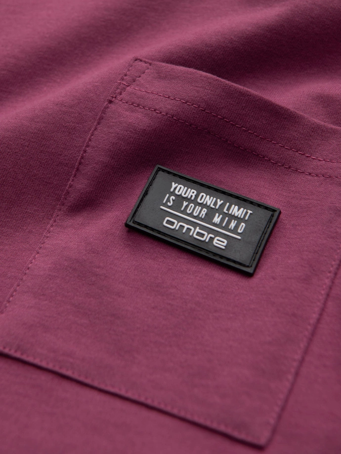 Men's casual t-shirt with patch pocket - dark pink V5 OM-TSCT-0109