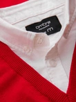 Men's sweater with a "v-neck" neckline with a shirt collar - red V4 OM-SWSW-0102