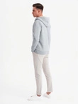 Men's button-down hooded sweatshirt - grey melange V2 OM-SSZP-0186