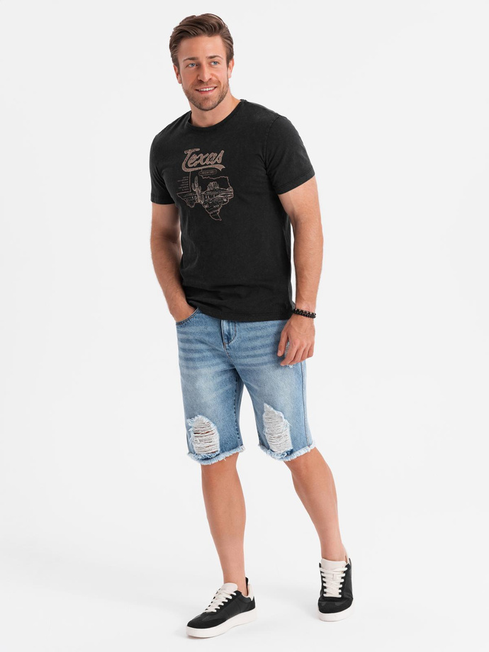 Pantaloni scurți casual pentru bărbați SLIM FIT jacquard knit - albastru marin V1 OM-SRCS-0168