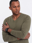 Men's unprinted longsleeve with v-neck - dark olive V2 OM-LSBL-0108