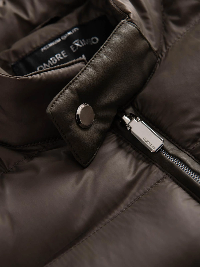 Pánská klasická prošívaná bunda se stojáčkem - olivová V3 OM-JALP-0261