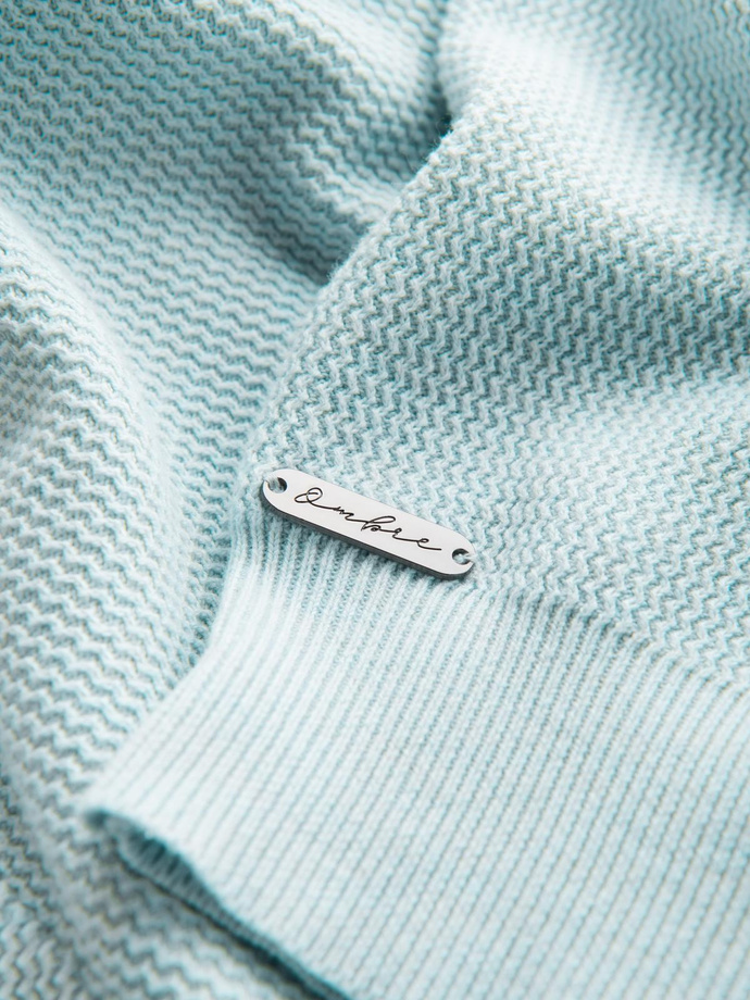 Pulover pentru bărbați din tricot structurat melange - mentă V1 OM-SWSW-0142