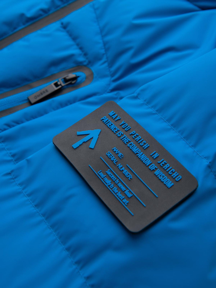 Pánská zateplená prošívaná bunda s raglánovými rukávy - modrá V2 OM-JAHP-0302