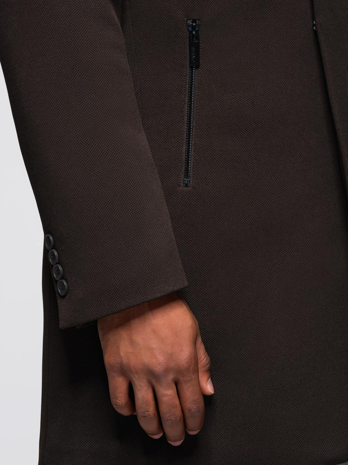 Palton structurat pentru bărbați cu guler înalt - maro închis V5 OM-COWC-0136