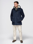 Men's long parka jacket with sheepskin - navy blue V2 OM-JAPJ-0316