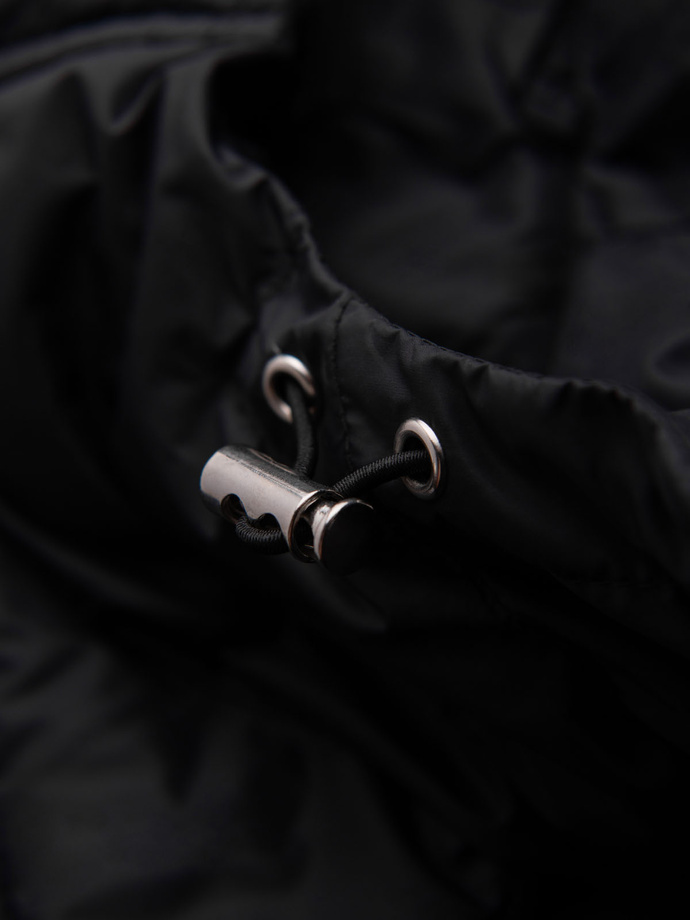 Men's long quilted jacket with natural filling - black V1 OM-JALJ-0212