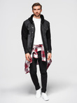 Men's denim jacket with knitted sleeves and hood - black V3 OM-JADJ-0220