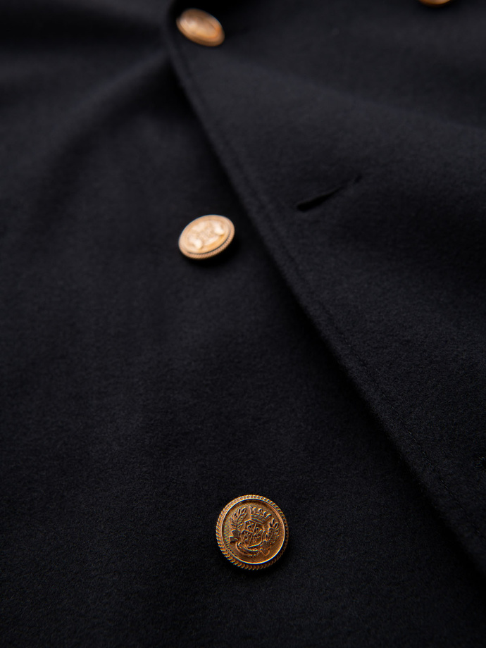 Men's double-breasted wool coat with decorative appliqués - black V1 OM-COWC-0147