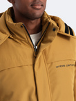 Men's insulated jacket with hood - mustard V2 OM-JAHP-0128