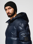 Warm men's puffer jacket with welts - navy blue V2 OM-JAHP-0207