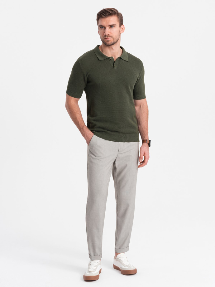 Pánske chino nohavice REGULAR FIT s elastickým pásom - sivo-béžové V1 OM-PACP-0157