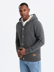 Men's button-down hooded sweatshirt - graphite melange V4 OM-SSZP-0186 
