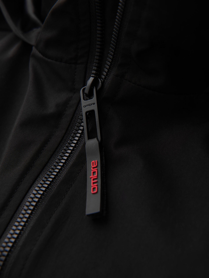 Men's jacket with hood and high collar - black V1 OM-JANP-0222