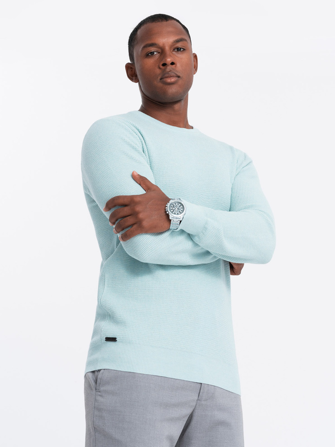 Men's mélange structured knit sweater - mint V1 OM-SWSW-0142