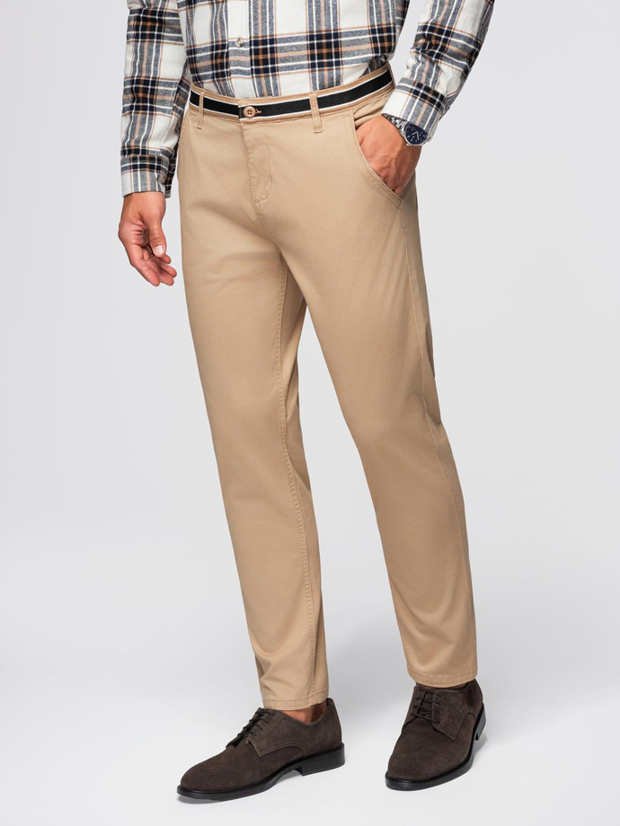 Men's chino pants with decorative waistband - sand V5 OM-PACP-0118