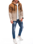 Men's unbuttoned hooded sweatshirt OM-SSWS-0127 - light brown V6