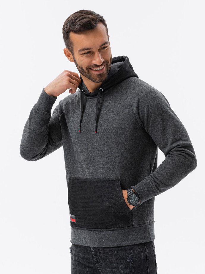 Men's combined materials HOODIE sweatshirt - graphite V2 OM-SSNZ-22FW-016
