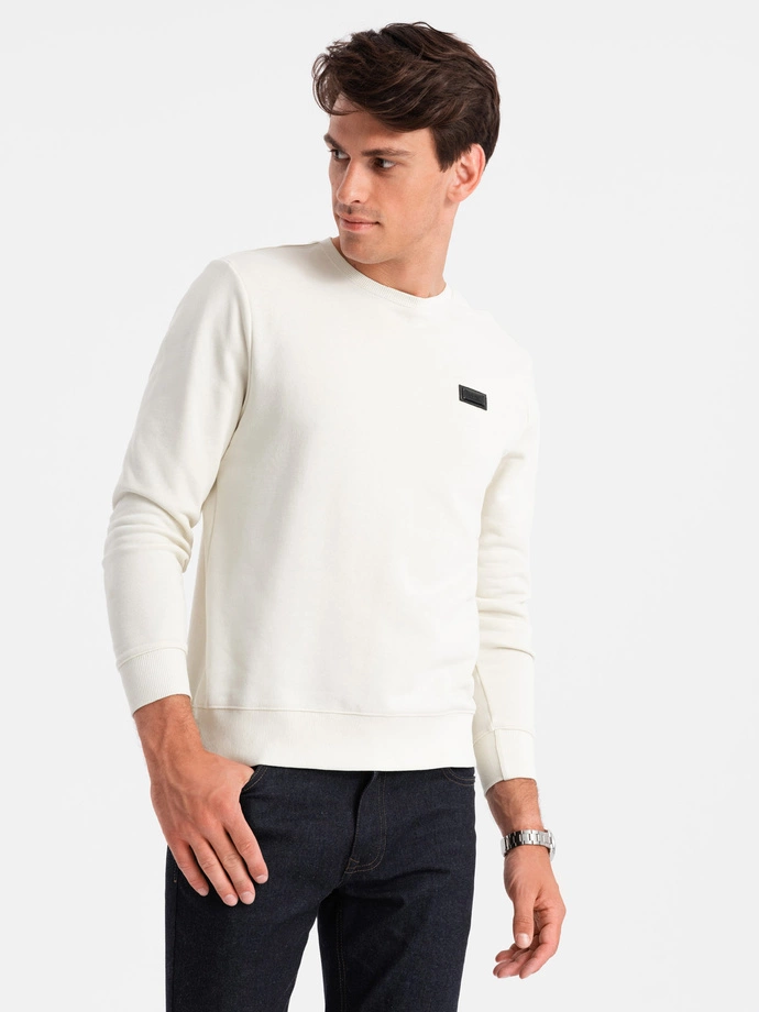 Men's non-stretch sweatshirt with metal pin - cream V2 OM-SSNZ-0136