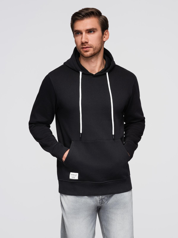 Men's BASIC kangaroo sweatshirt with hood - black V5 B1674