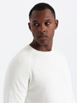 Men's raglan sweater with ribbed sleeves - white V1 OM-SWSW-0144