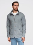 Men's button-down sweatshirt with stand-up collar - grey melange V7 OM-SSZP-0240