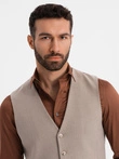 Vestă de costum pentru bărbați cu detalii clasice și căptușeală - bej V1 OM-BLZV-0142