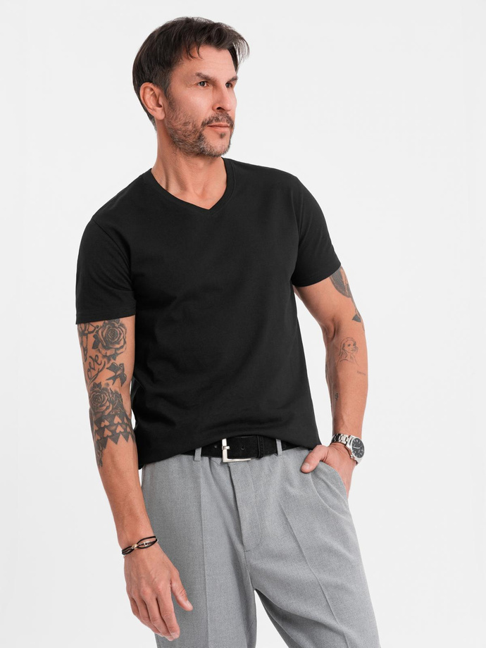 BASIC men's classic cotton T-shirt with a crew neckline - black V1 OM-TSBS-0237