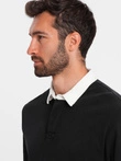 Men's sweatshirt with white polo collar - black V6 OM-SSNZ-0132