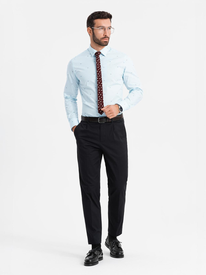 Klasická pánska bavlnená košeľa SLIM FIT zo sieťoviny - modrá V4 OM-SHCS-0156