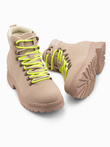 Pánska zimná treková obuv s kontrastnými šnúrkami - sand V1 OM-FOBO-0132