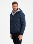 Men's lightweight jacket with hood and mesh lining - navy blue V1 OM-JANP-0149